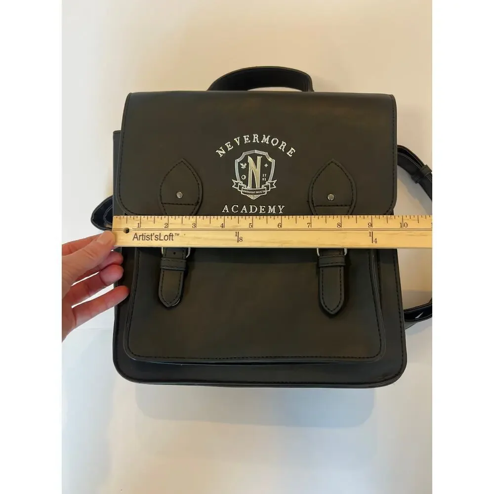 Wednesday Addams TV Series Solid Nevermore Logo  Black Backpack Bag